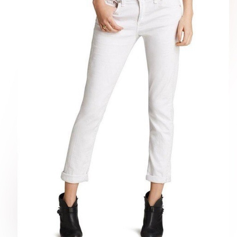 Rag & Bone The Dre Low-Rise Slim Boyfriend Jeans Aged Bright White Size 29